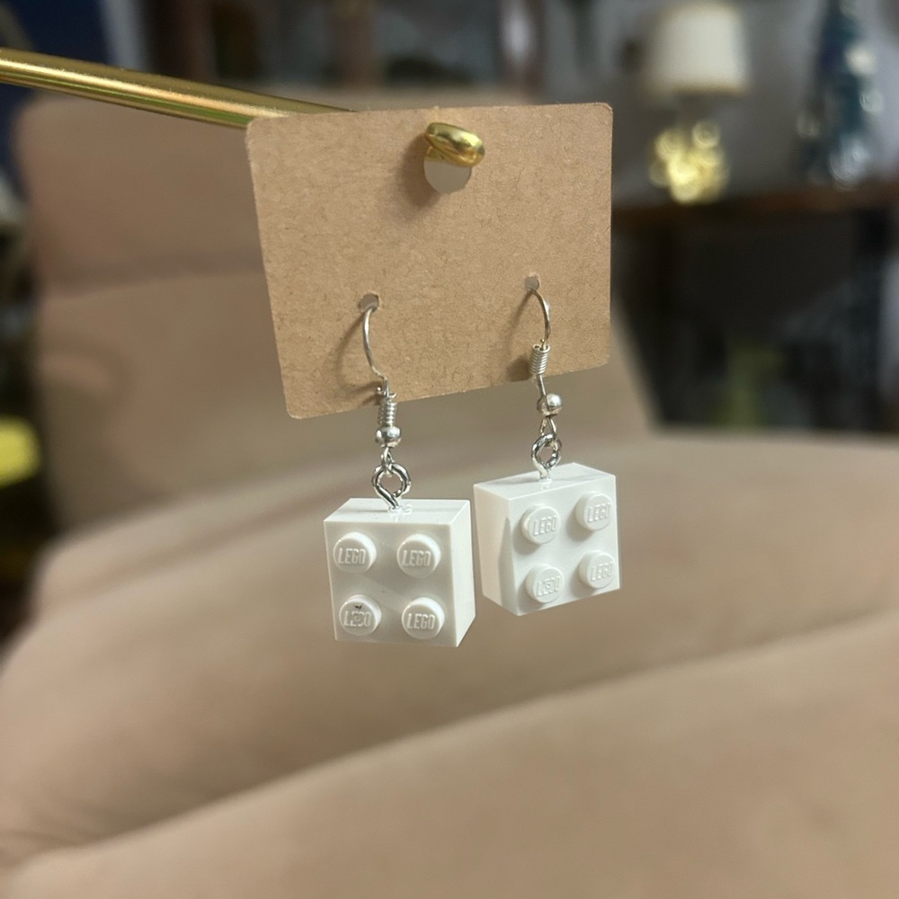 White Dangle Earrings Made with Genuine LEGO® Bricks